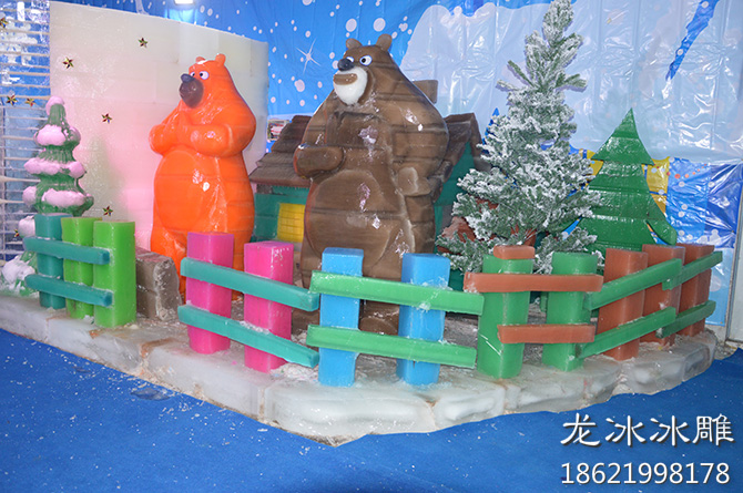 经典国产动画片熊大和熊二冰雕作品